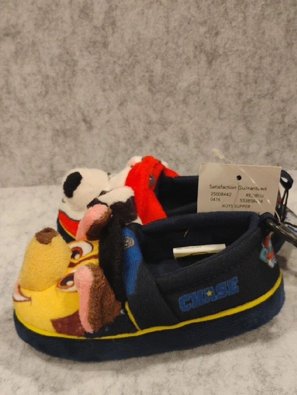 Paw Patrol Kids Plush Slippers with Marshall & Chase Faces - Red, Yellow & Blue
